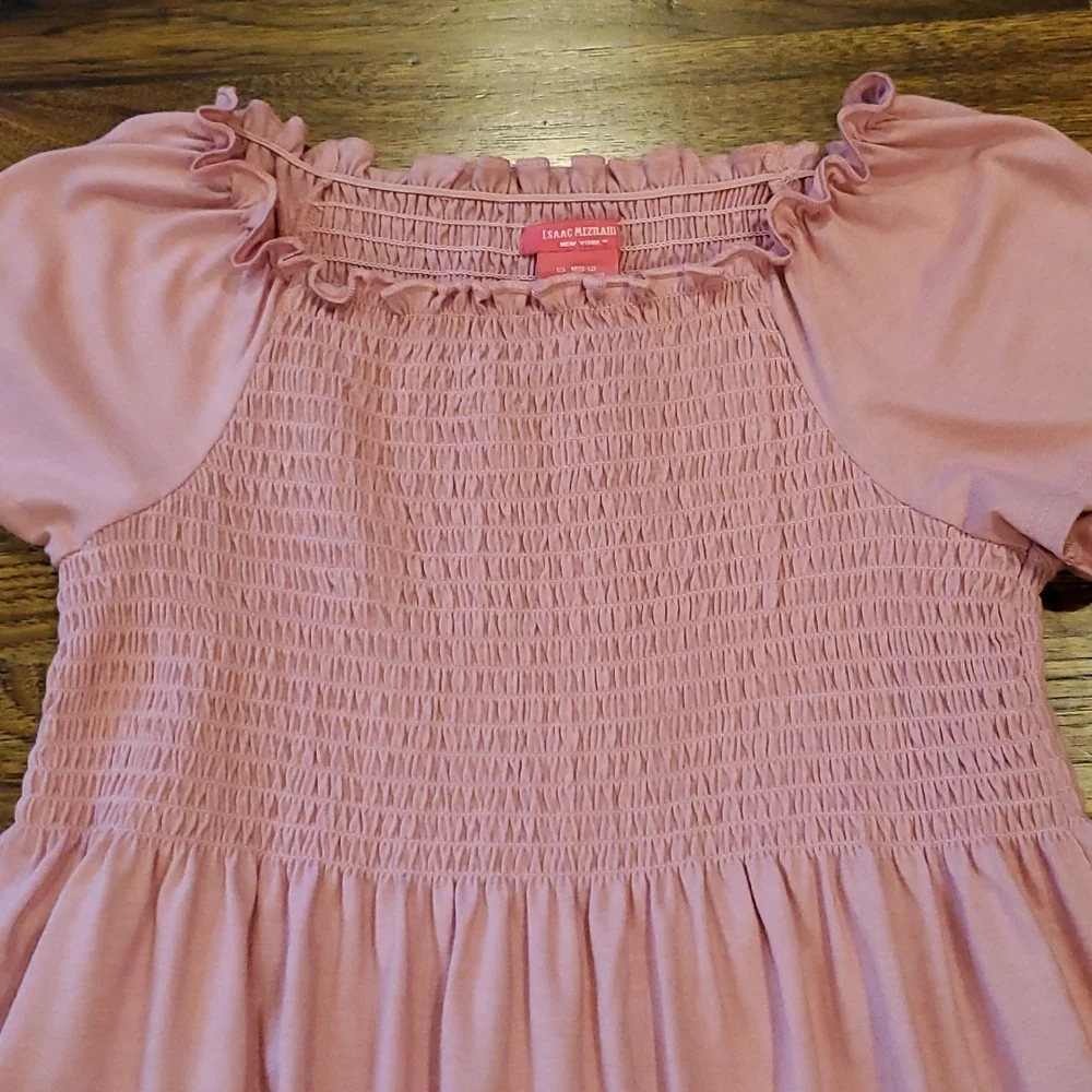 Girls Isaac Mizrahi NY pink smocked short sleeve shirt size M(10/12) - Picture 2 of 4
